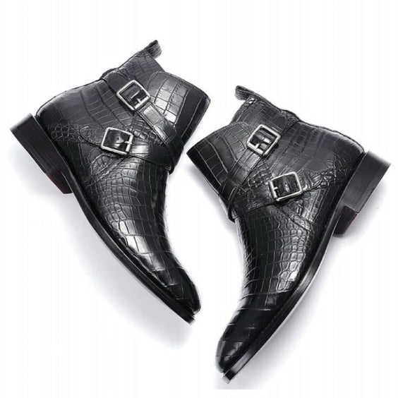 Men's Black Alligator Leather Ankle High Jodhpur Boots