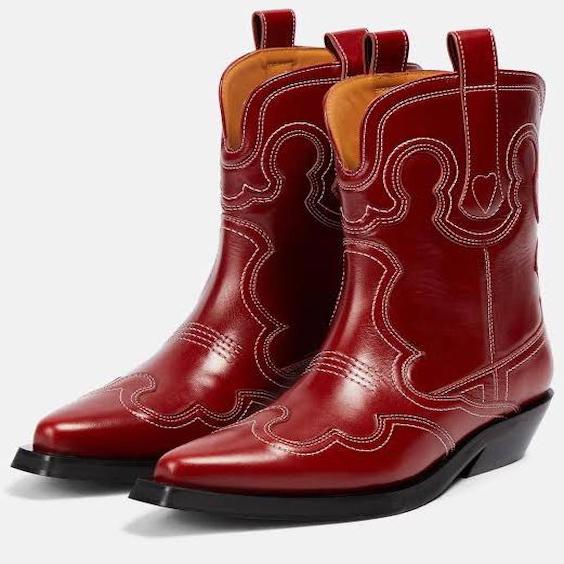 Genuine Red Leather Cowboy Horse Riding Boots