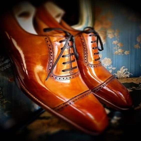 Handmade Men's Brown Leather Cap Toe Formal Oxford Shoes – Vachettas