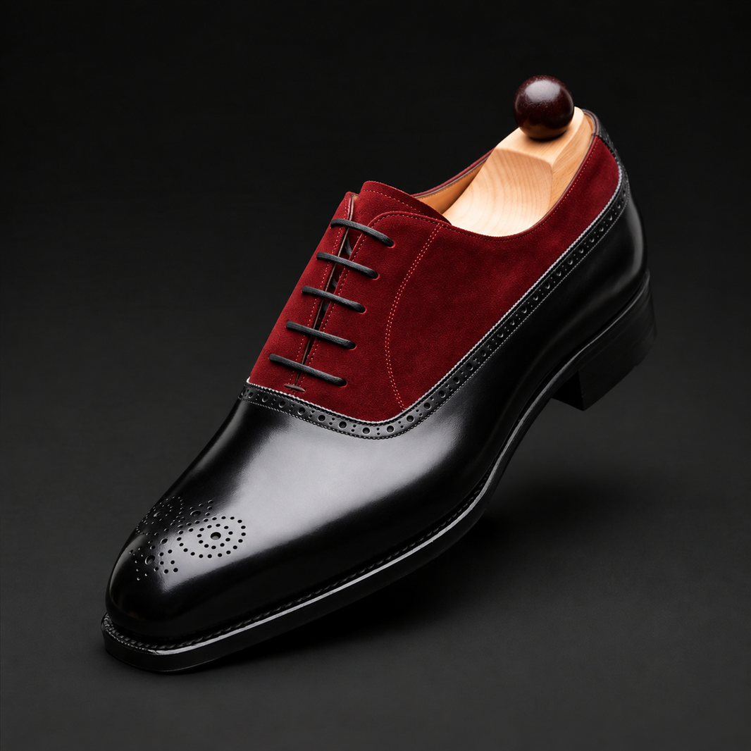 Feltre Black & Maroon Suede Leather Oxford Shoes