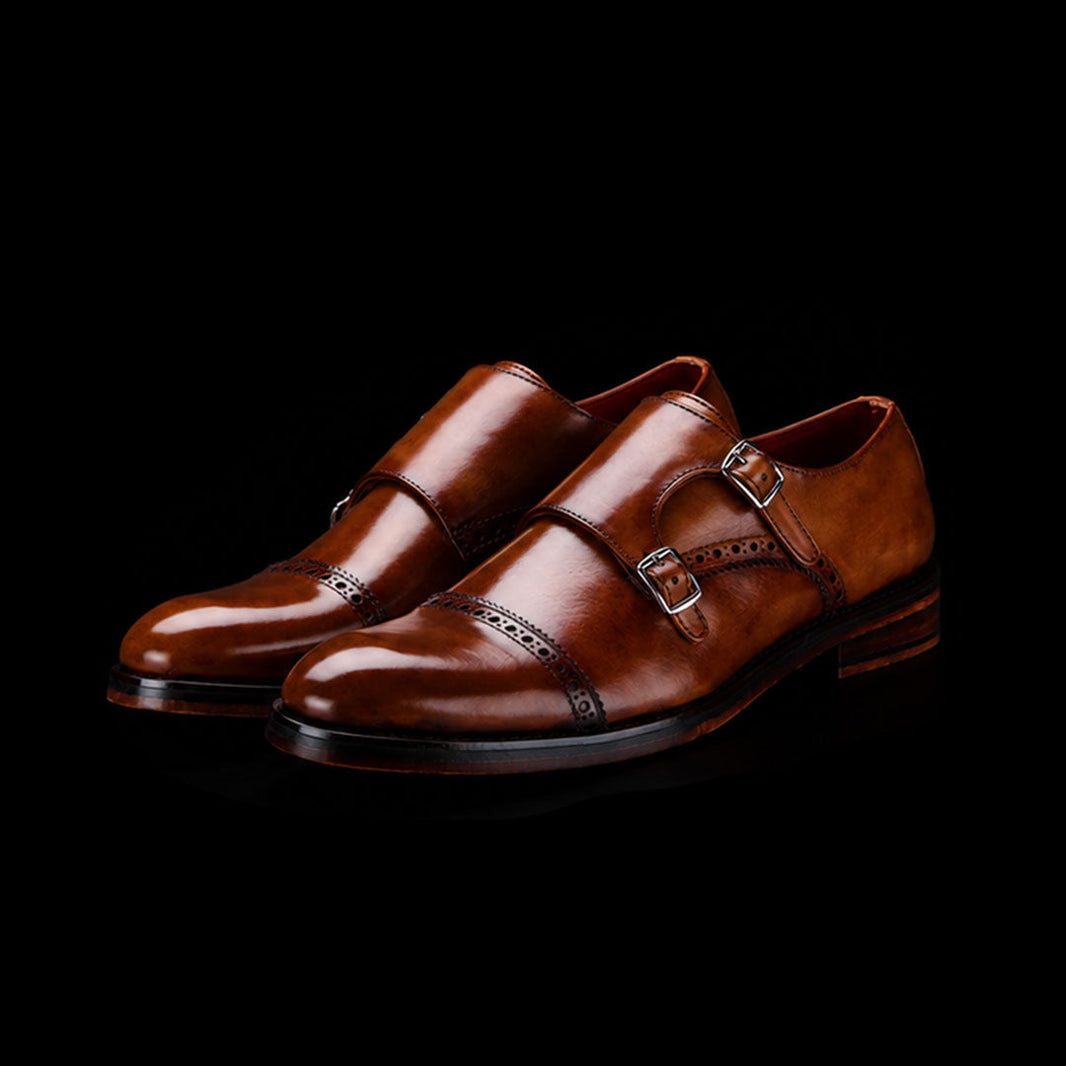 Trezzo Captoe Double Monk Strap - Brown