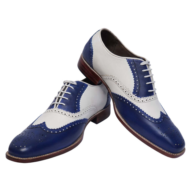 Men's Blue & White Leather Oxford Spectator Shoes