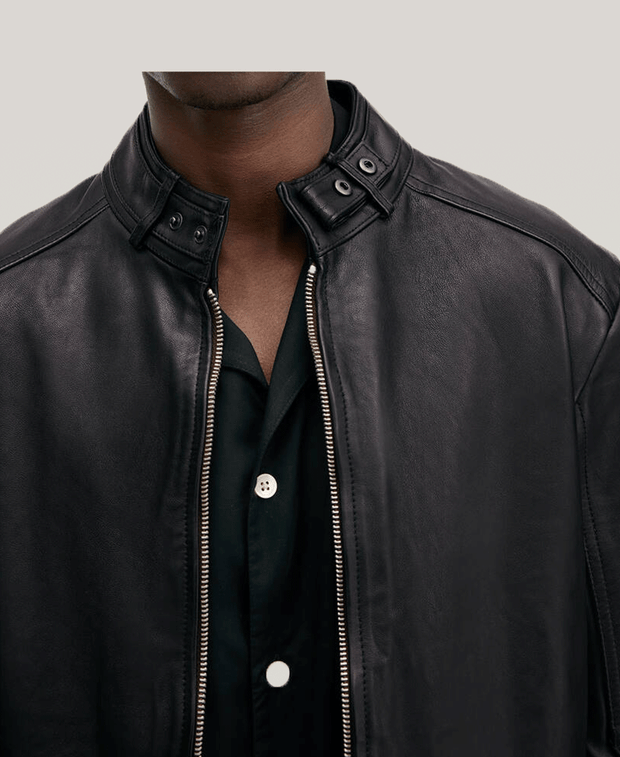 Cora Leather Snap Back Collar Jacket