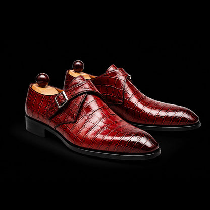 Siracusa Brown Patina Alligator Leather Monk Buckle Shoes