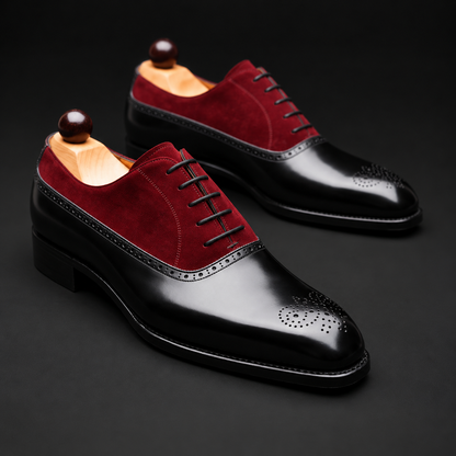 Feltre Black & Maroon Suede Leather Oxford Shoes