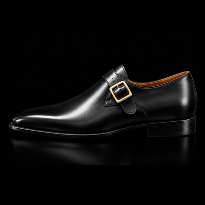Brindisi Black Leather Monk Buckle Shoes