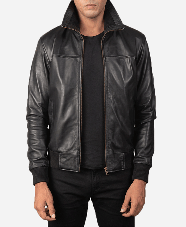 Air Rolf Black Leather Bomber Jacket