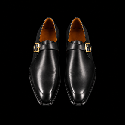 Brindisi Black Leather Monk Buckle Shoes