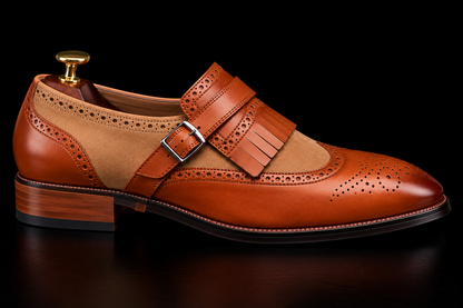 Pesaro Brown Brogue Wingtip Monk Shoes