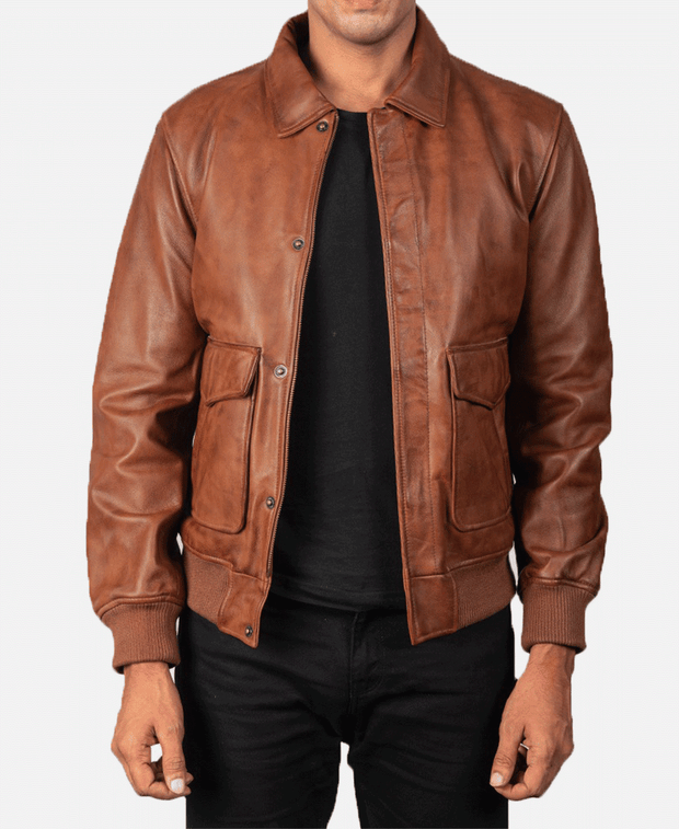 Coffmen Brown A2 Leather Bomber Jacket