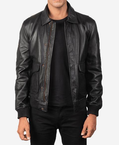 Coffmen Black A2 Leather Bomber Jacket