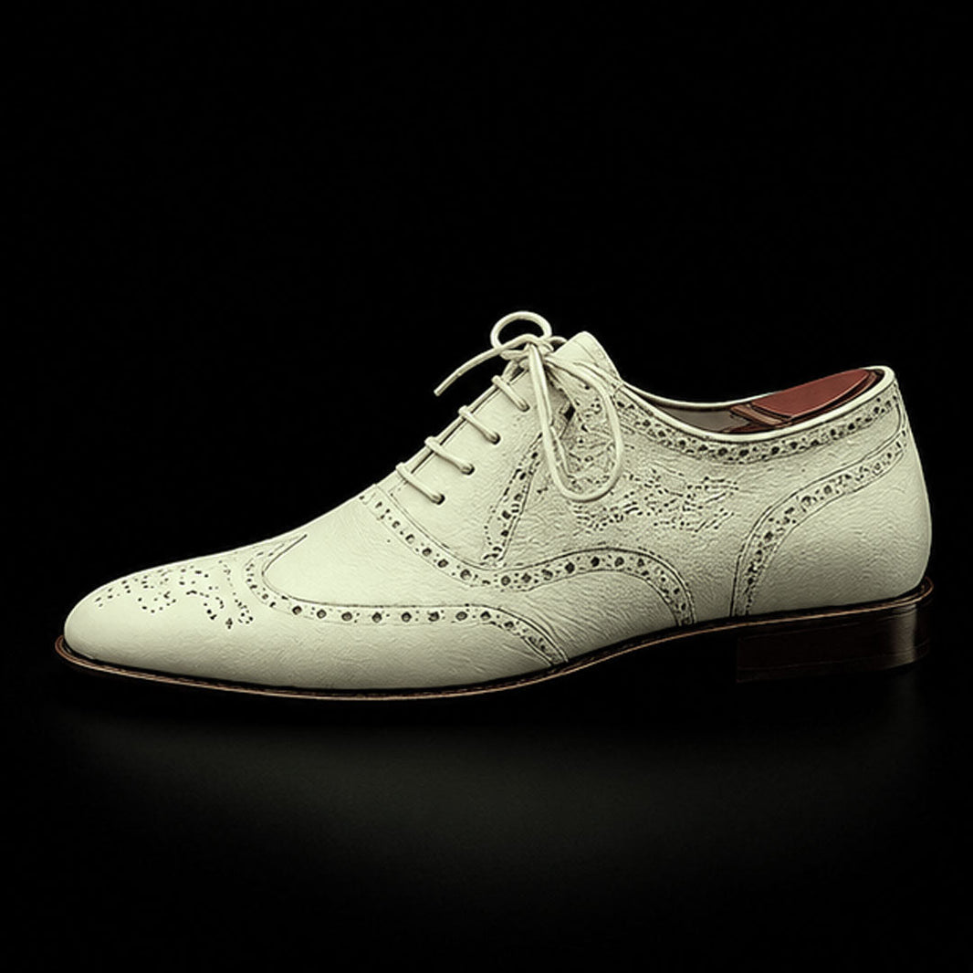 Trani White Genuine Leather Wingtip Oxford Shoes