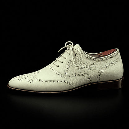 Trani White Genuine Leather Wingtip Oxford Shoes
