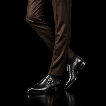 Brindisi Black Leather Monk Buckle Shoes
