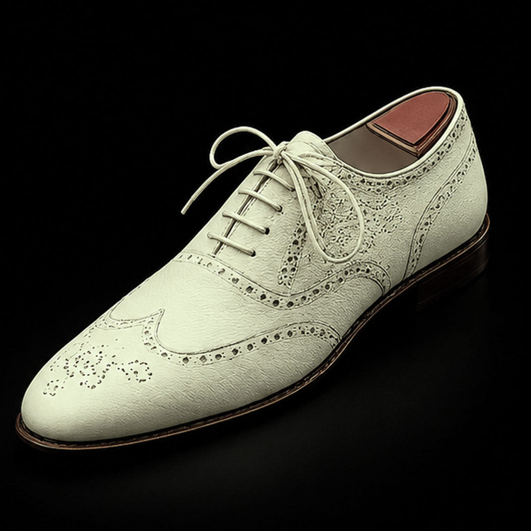 Trani White Genuine Leather Wingtip Oxford Shoes
