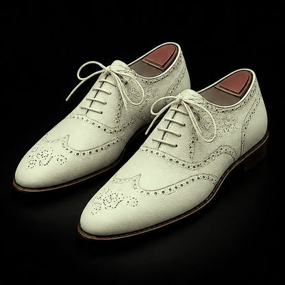 Trani White Genuine Leather Wingtip Oxford Shoes