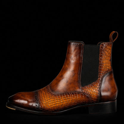 Lentate Captoe Chelsea Boots- Croc Tan