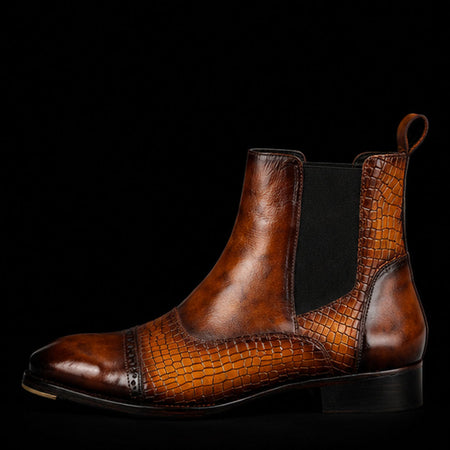 Lentate Captoe Chelsea Boots- Croc Tan