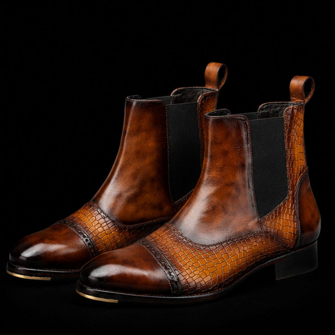 Lentate Captoe Chelsea Boots- Croc Tan