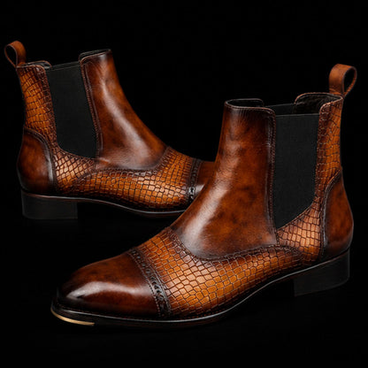 Lentate Captoe Chelsea Boots- Croc Tan