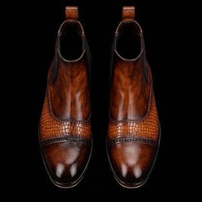 Lentate Captoe Chelsea Boots- Croc Tan