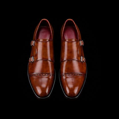 Trezzo Captoe Double Monk Strap - Brown