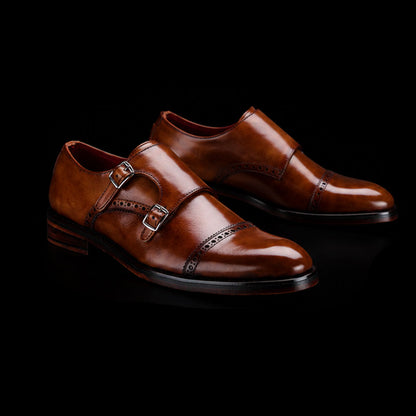 Trezzo Captoe Double Monk Strap - Brown