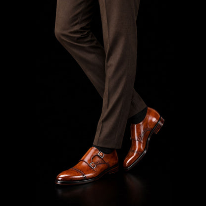Trezzo Captoe Double Monk Strap - Brown