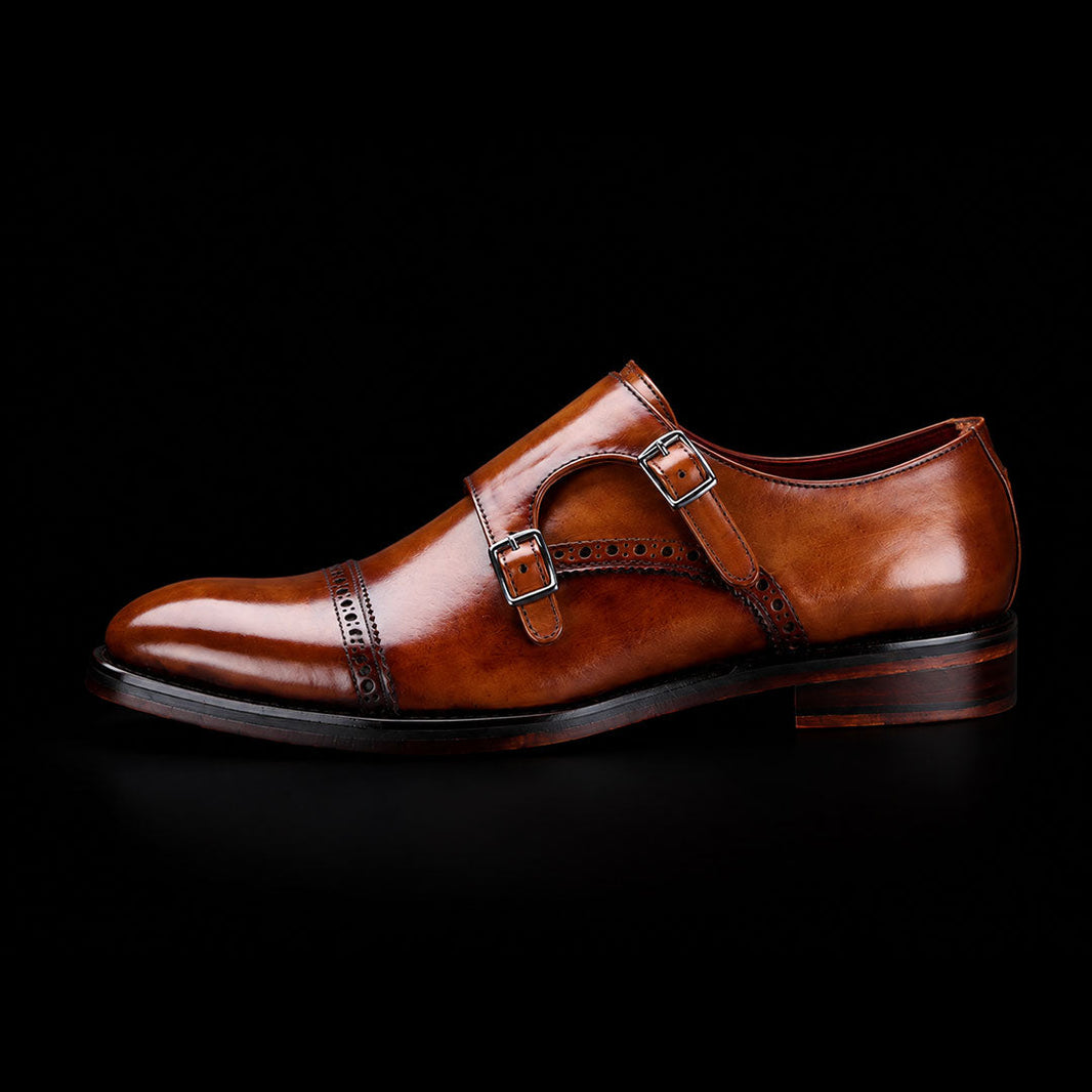 Trezzo Captoe Double Monk Strap - Brown