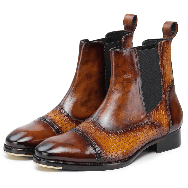 Lentate Captoe Chelsea Boots- Croc Tan