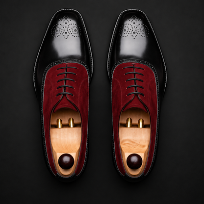 Feltre Black & Maroon Suede Leather Oxford Shoes