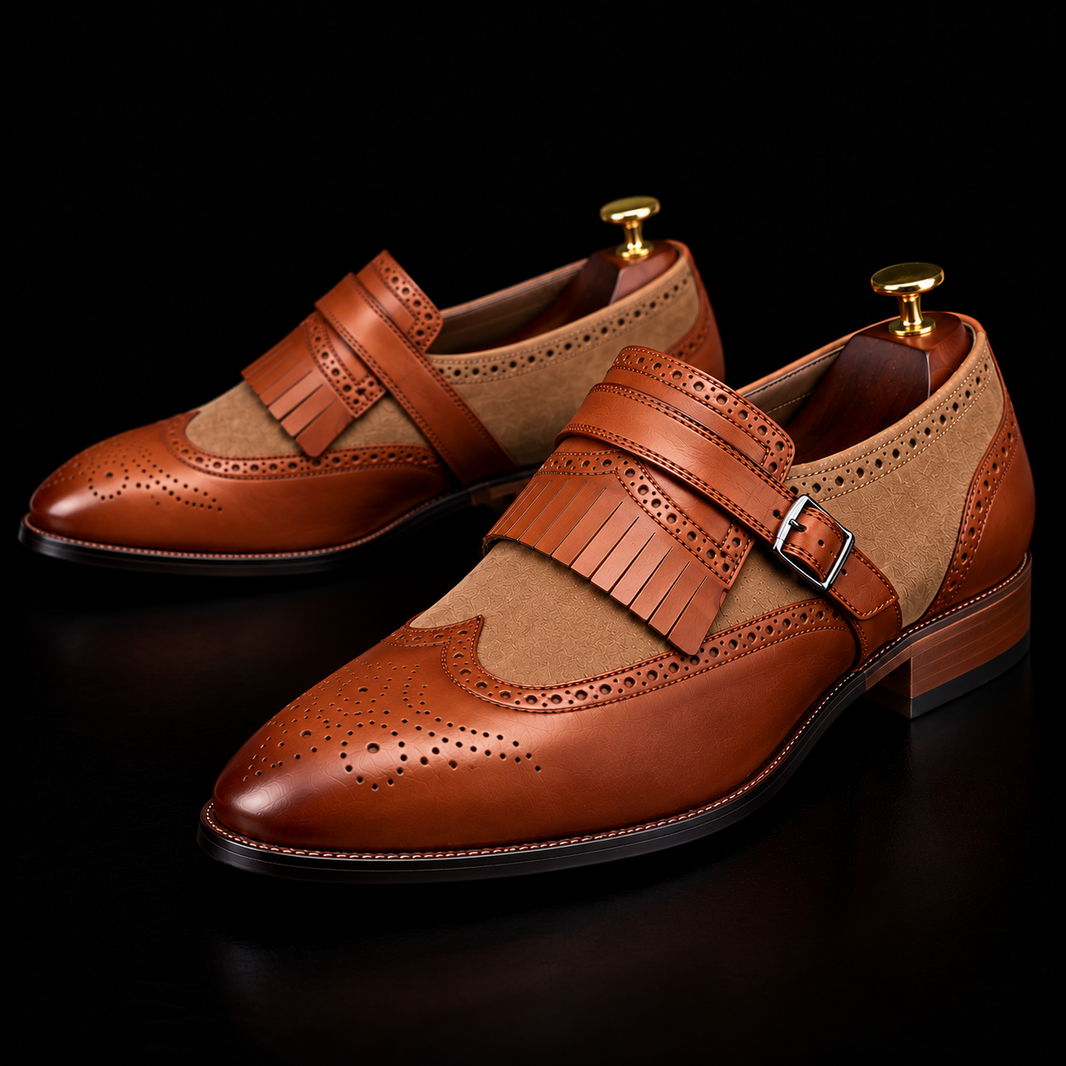 Pesaro Brown Brogue Wingtip Monk Shoes