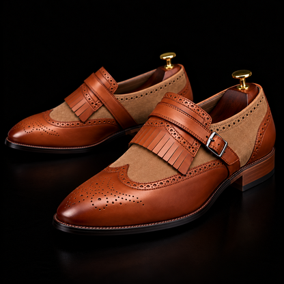 Pesaro Brown Brogue Wingtip Monk Shoes