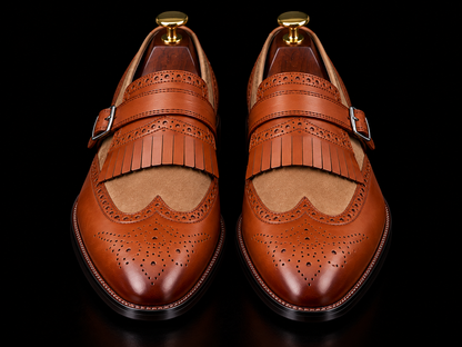 Pesaro Brown Brogue Wingtip Monk Shoes