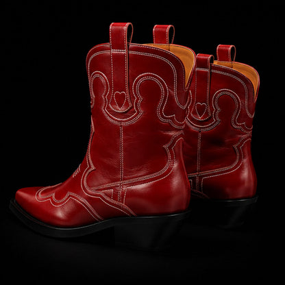 Asti Genuine Red Leather Cowboy Horse Riding Boots