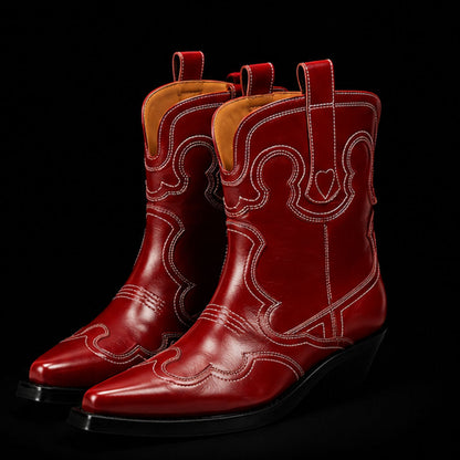 Asti Genuine Red Leather Cowboy Horse Riding Boots