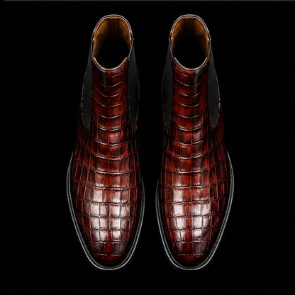 Ischia Brown Alligator Leather Chelsea Boots