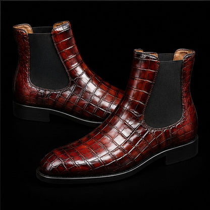 Ischia Brown Alligator Leather Chelsea Boots