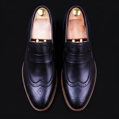 Riva Black Leather Penny Loafers