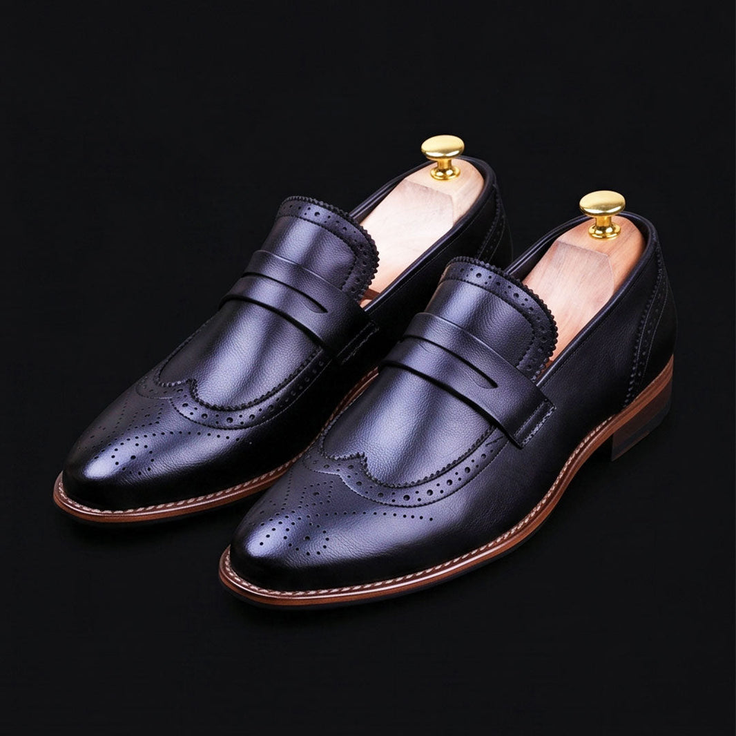 Riva Black Leather Penny Loafers
