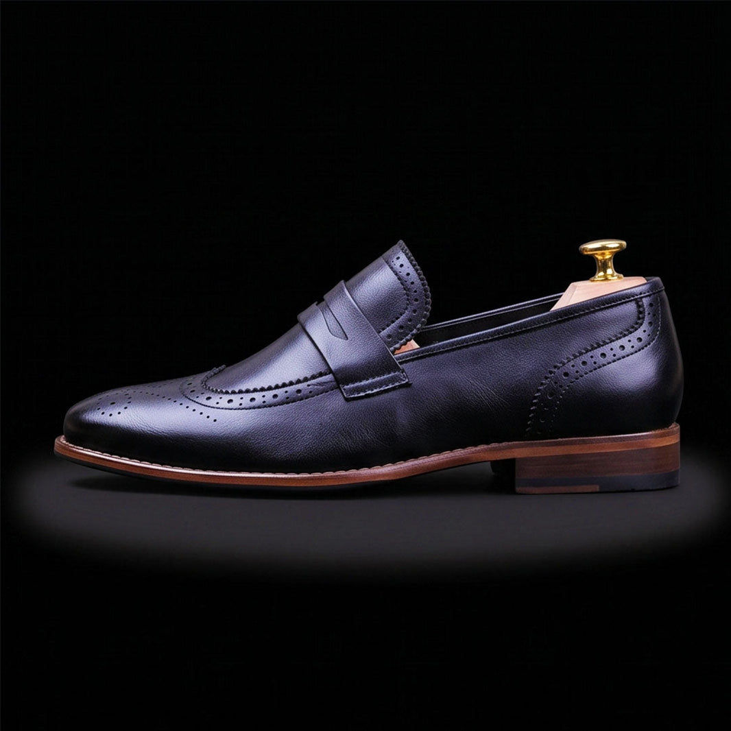 Riva Black Leather Penny Loafers
