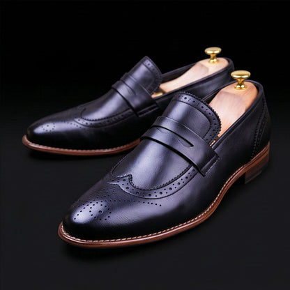 Riva Black Leather Penny Loafers