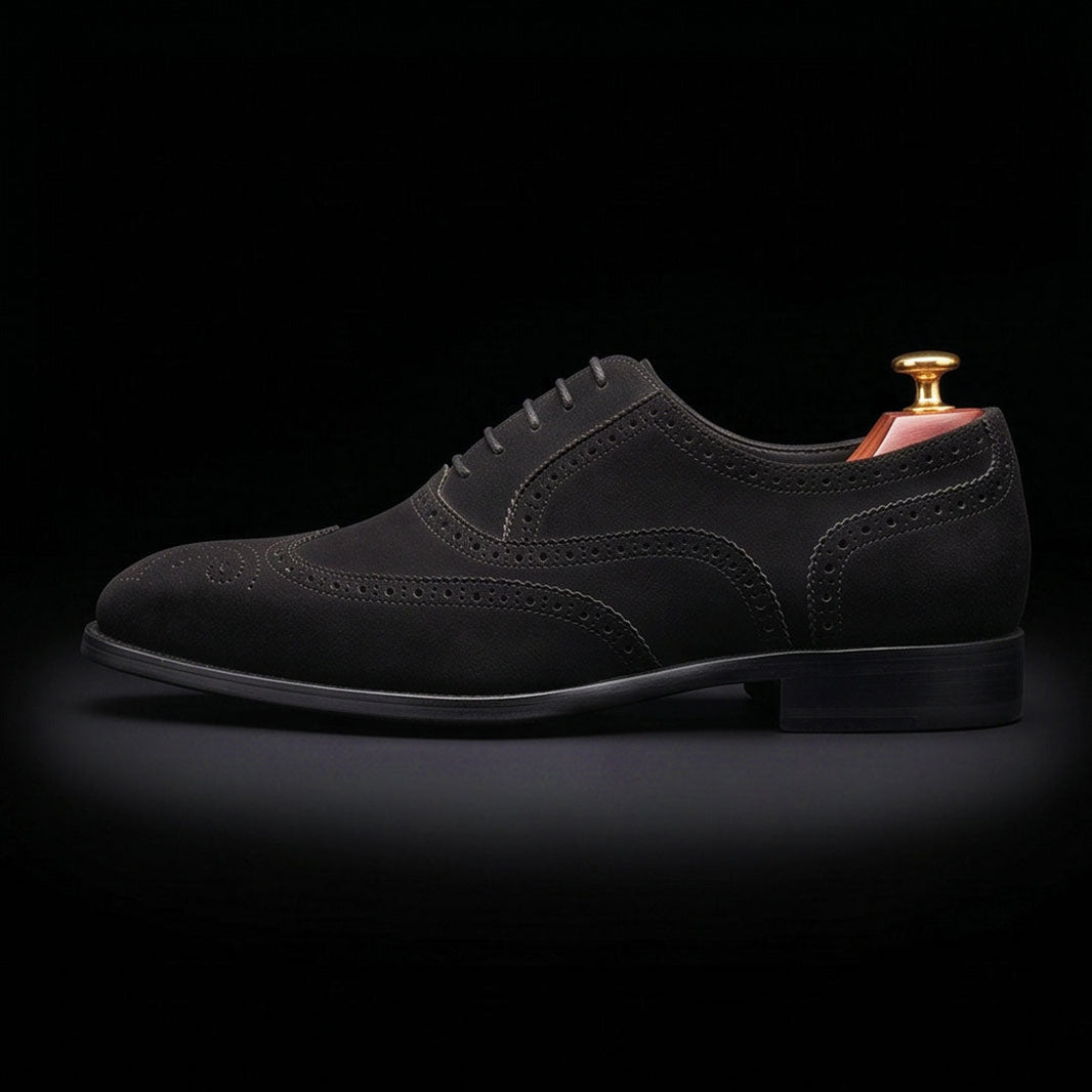 Alba Black Suede Leather Wingtip Oxford Shoes