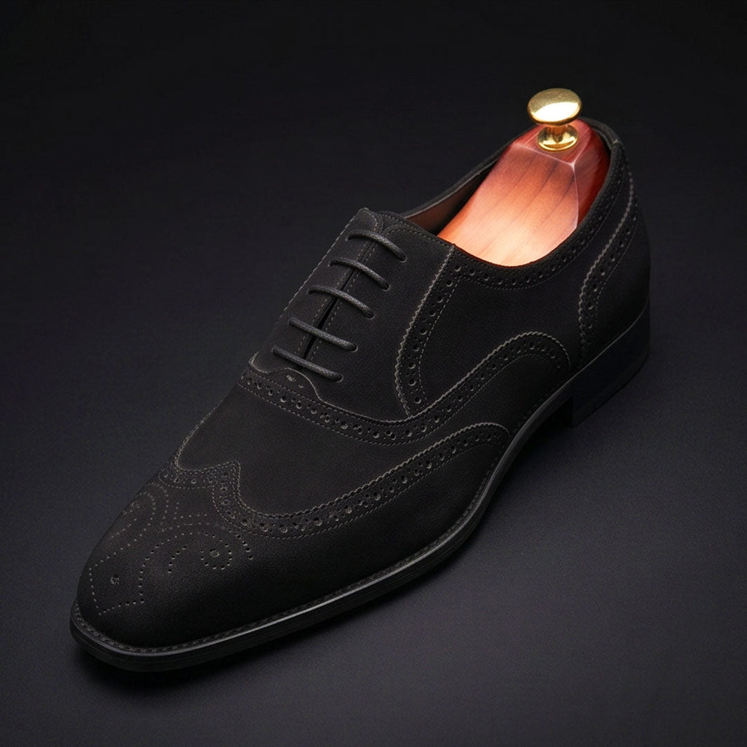 Alba Black Suede Leather Wingtip Oxford Shoes