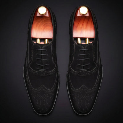 Alba Black Suede Leather Wingtip Oxford Shoes