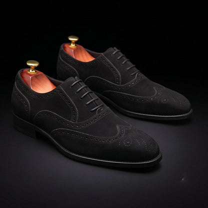 Alba Black Suede Leather Wingtip Oxford Shoes