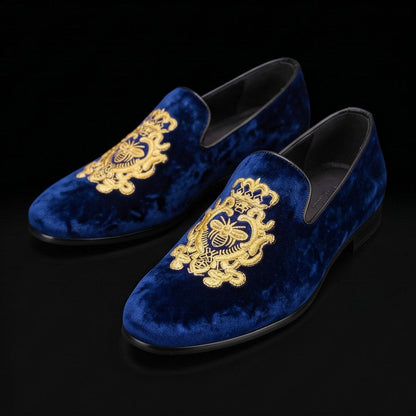 Bressanone Blue Embroidered Velvet Luxury Loafers