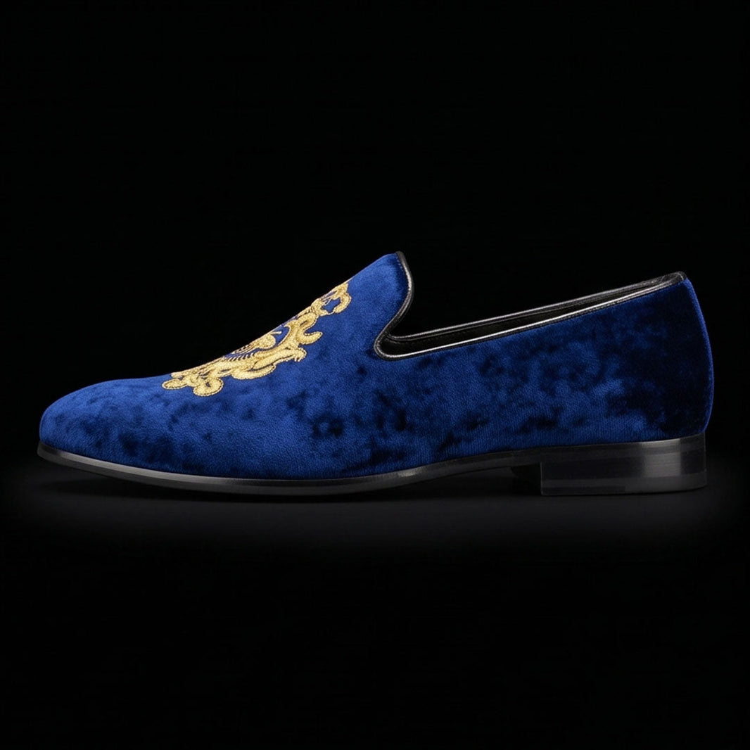 Bressanone Blue Embroidered Velvet Luxury Loafers
