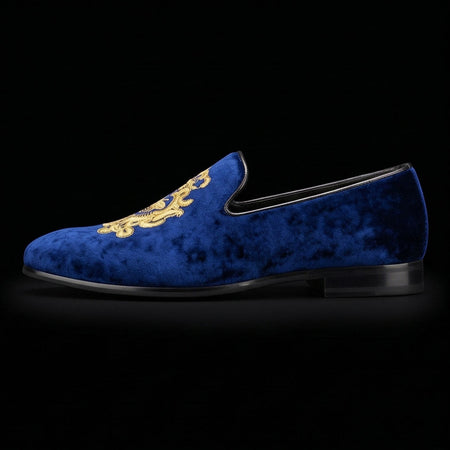 Bressanone Blue Embroidered Velvet Luxury Loafers