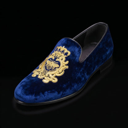 Bressanone Blue Embroidered Velvet Luxury Loafers
